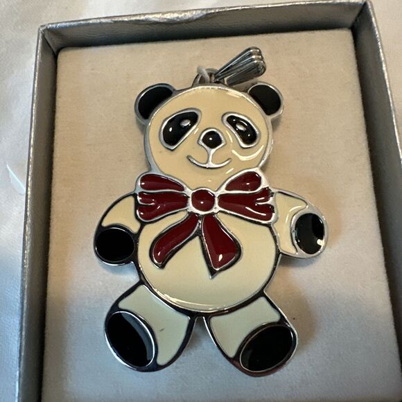 Vintage Wallace Silversmiths Enamel PANDA BEAR Pendant Christmas Ornament - Picture 3 of 8
